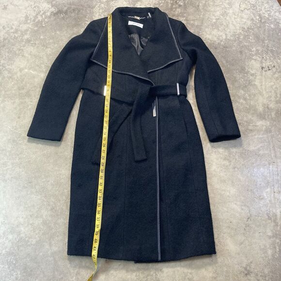 Calvin Klein Trench Coat Womens 10 Black Belted Wool Blend Mid Length - Picture 4 of 11